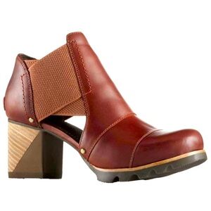 Sorel Addington Leather Block Heel Boots 10 Brown Cut Out Design